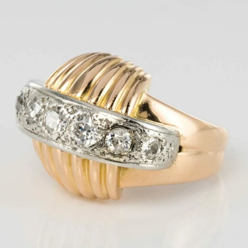 Bague diamants vintage à godrons