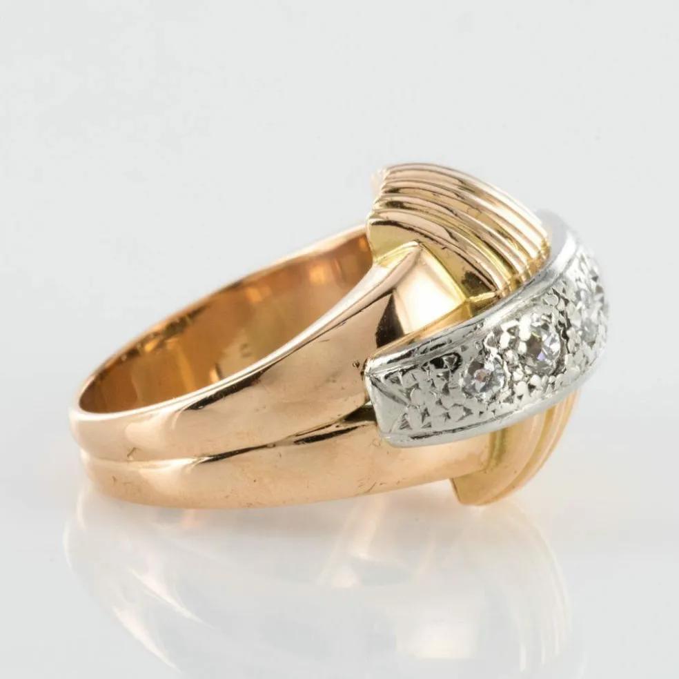 Bague diamants vintage à godrons
