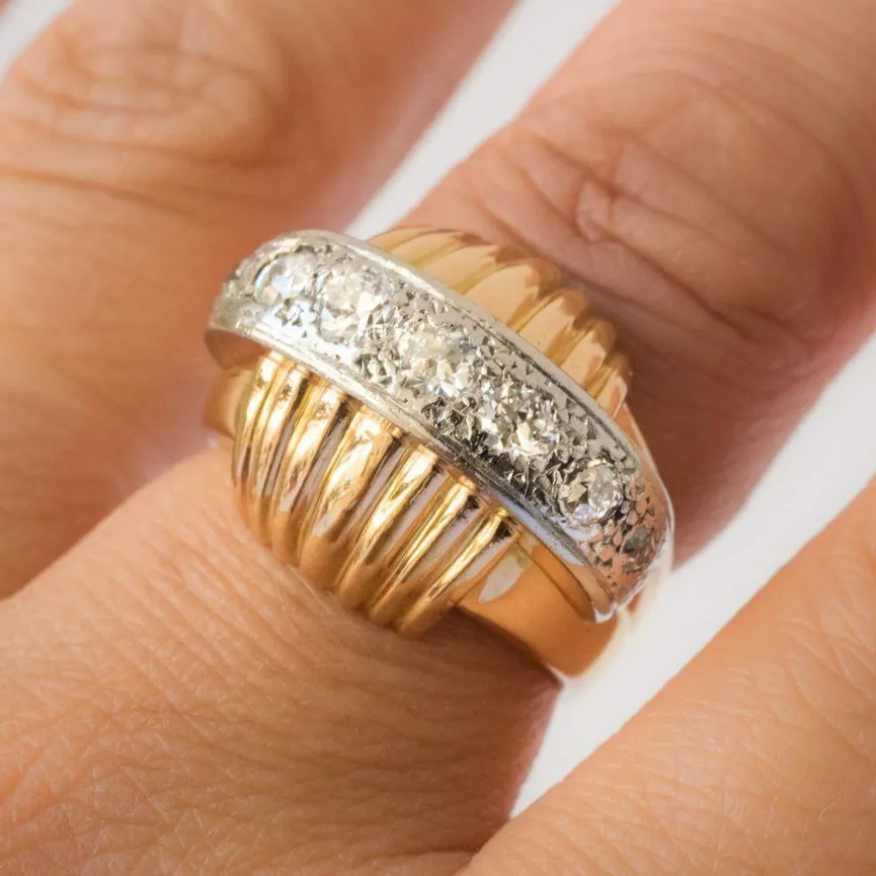 Bague diamants vintage à godrons