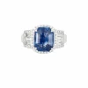 Bague d'inspiration Art Déco or blanc, saphir de Ceylan
