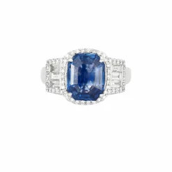 Bague d'inspiration Art Déco or blanc, saphir de Ceylan