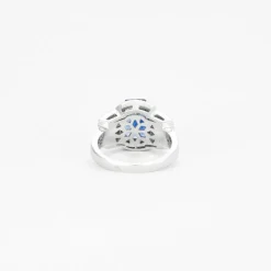 Bague d'inspiration Art Déco or blanc, saphir de Ceylan