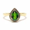 Bague diopside poire diamants or jaune