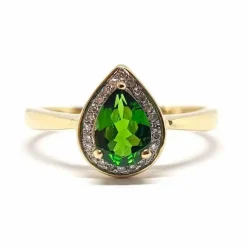 Bague diopside poire diamants or jaune