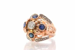 Bague dôme 1950 diamants et saphirs en or