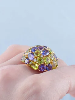 Bague Dôme Améthyste Péridots Diamants