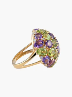 Bague Dôme Améthyste Péridots Diamants