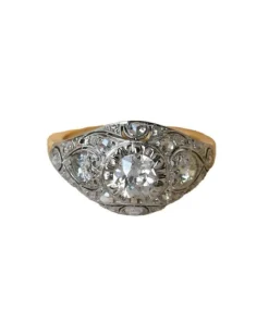 Bague Dôme Art Déco Or jaune Platine et Diamants