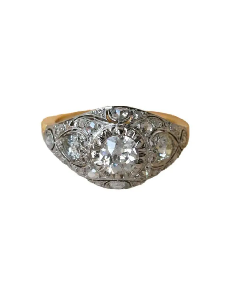 Bague Dôme Art Déco Or jaune Platine et Diamants