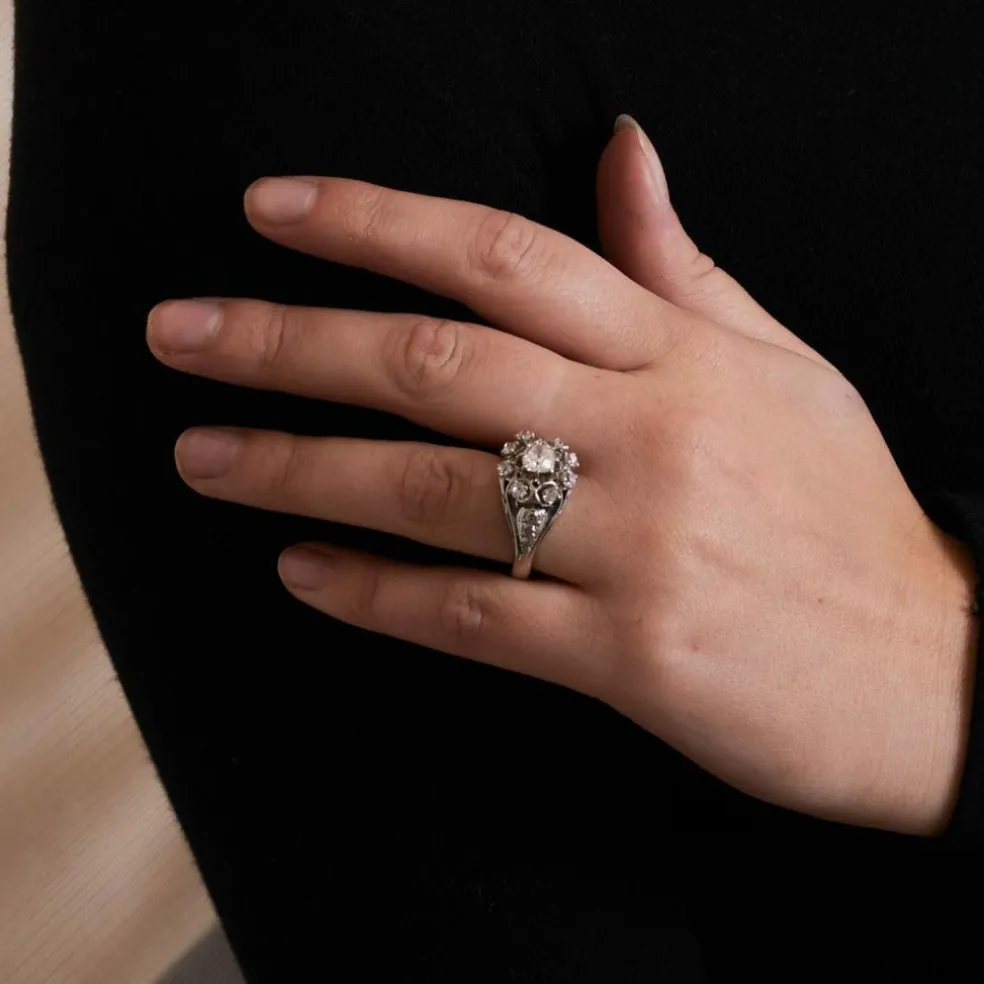Bague Dôme Diamants Or Blanc