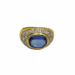 Bague Dôme en or jaune, saphir et diamants
