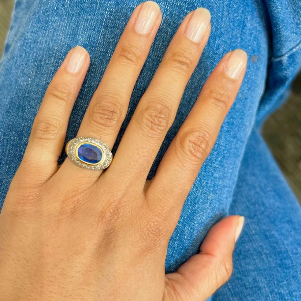 Bague Dôme en or jaune, saphir et diamants