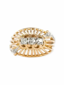 Bague dôme fils d'or et diamants