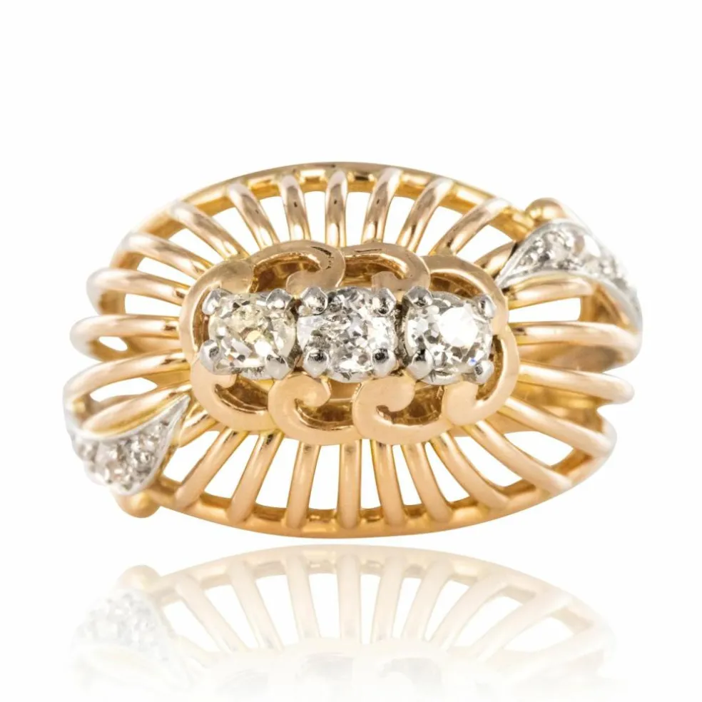 Bague dôme fils d'or et diamants