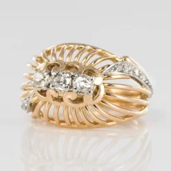Bague dôme fils d'or et diamants