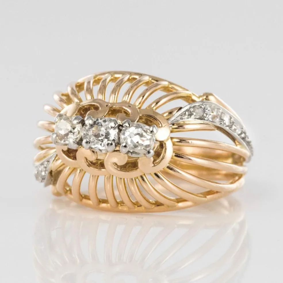 Bague dôme fils d'or et diamants