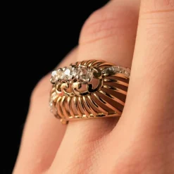 Bague dôme fils d'or et diamants