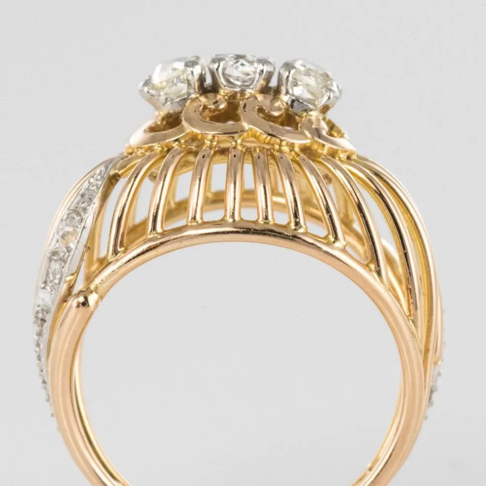 Bague dôme fils d'or et diamants
