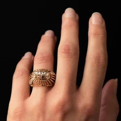 Bague dôme fils d'or et diamants