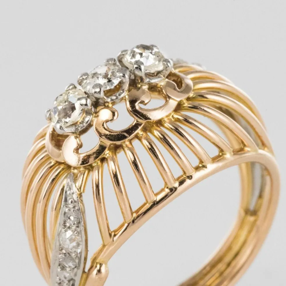 Bague dôme fils d'or et diamants