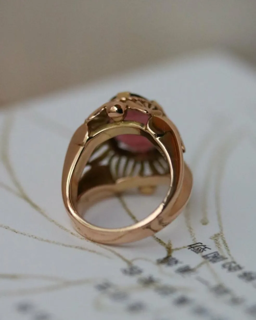 Bague Dôme Fleur Or Jaune et Grenat