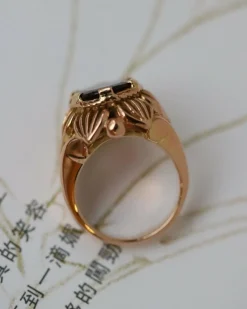 Bague Dôme Fleur Or Jaune et Grenat