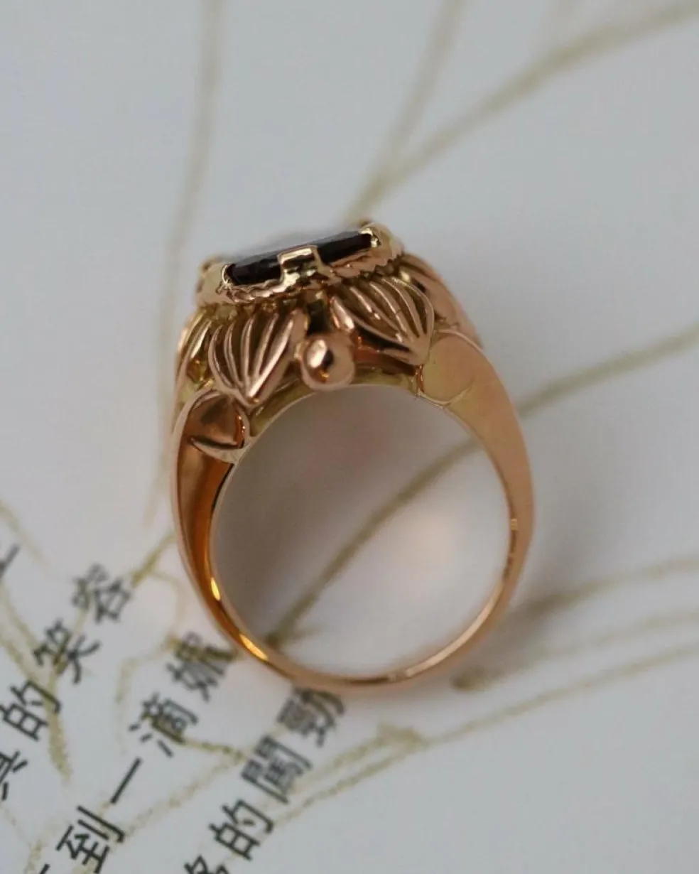 Bague Dôme Fleur Or Jaune et Grenat