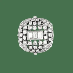 Bague dôme or blanc diamants