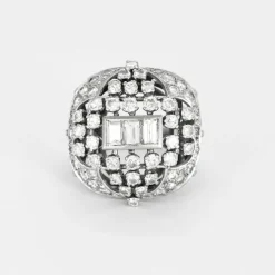 Bague dôme or blanc diamants