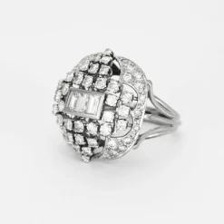 Bague dôme or blanc diamants