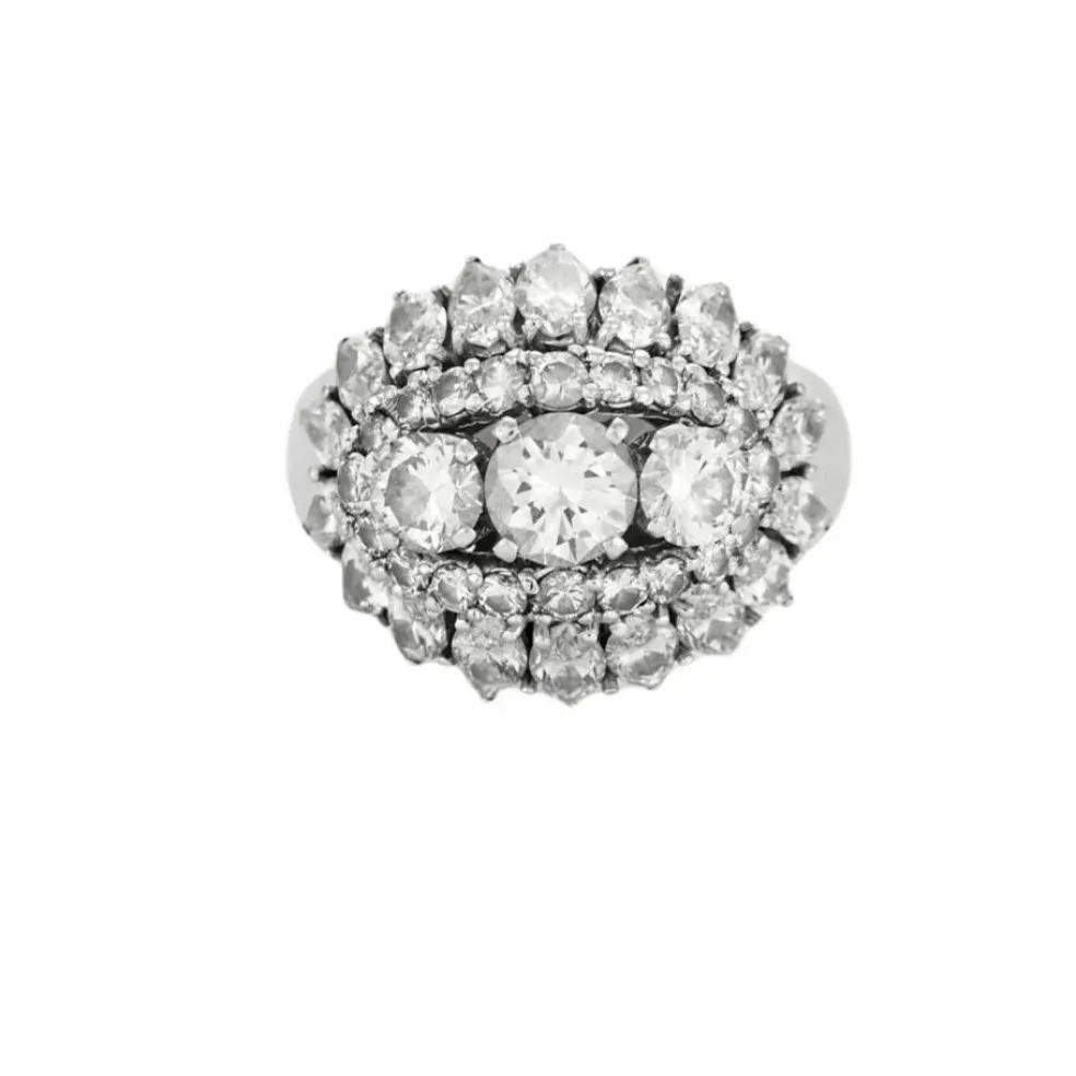 BAGUE DÔME OR BLANC ET DIAMANTS