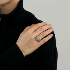 BAGUE DÔME OR BLANC ET DIAMANTS