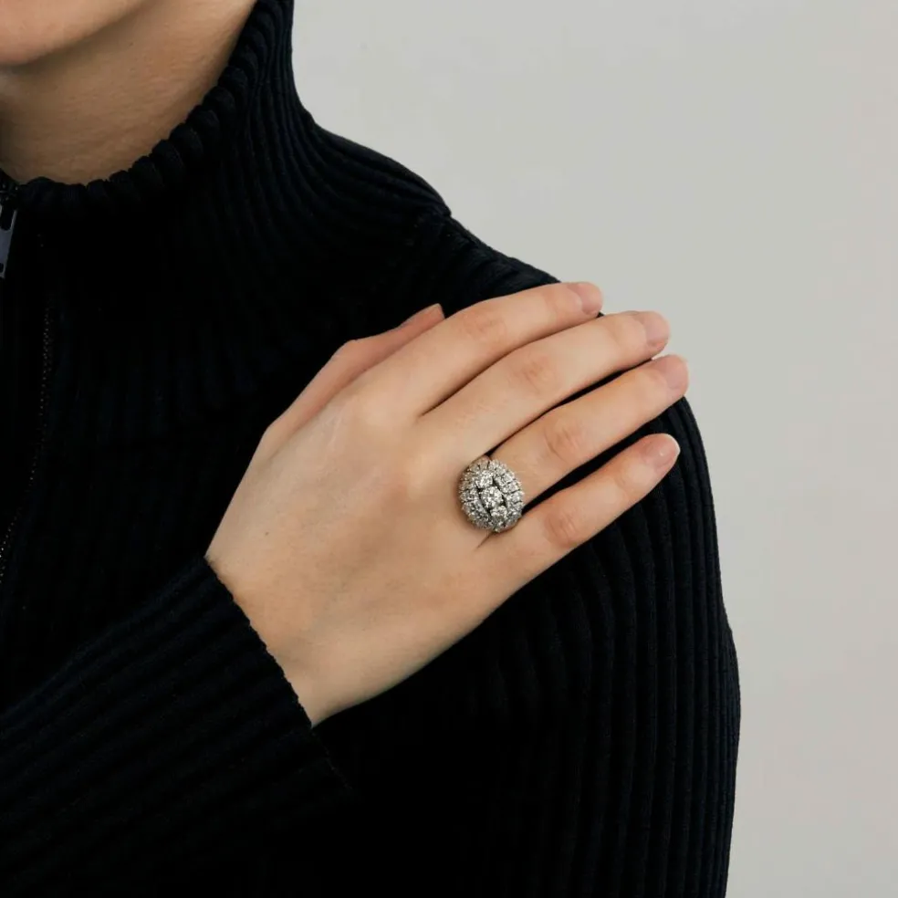 BAGUE DÔME OR BLANC ET DIAMANTS