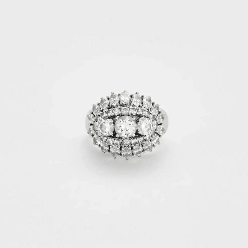 BAGUE DÔME OR BLANC ET DIAMANTS