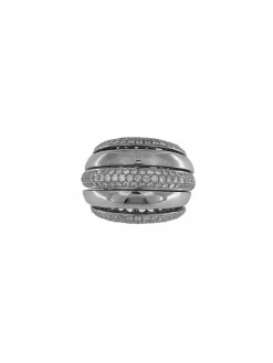Bague dôme or blanc pavage diamants certificat HRD