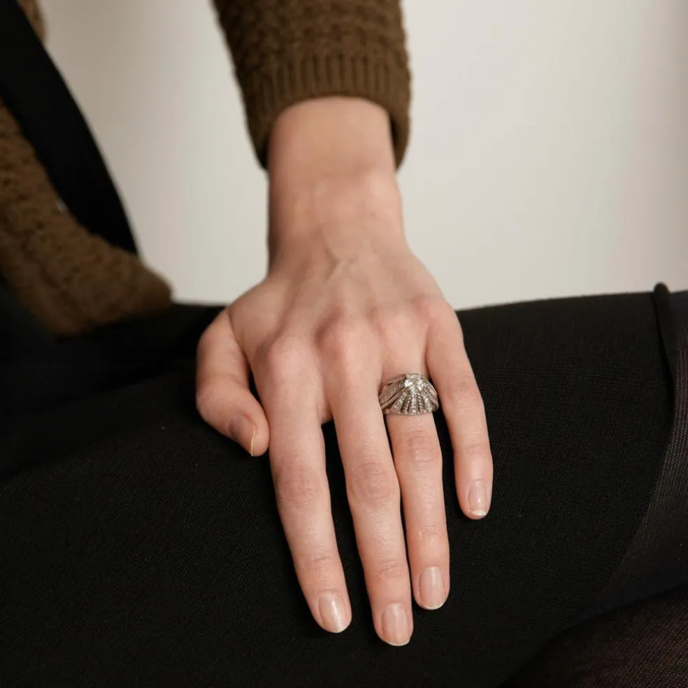 Bague Dôme Or gris Diamants