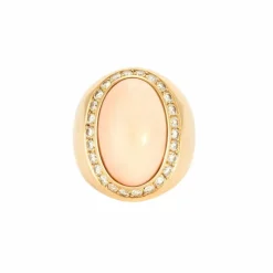 Bague dôme, or jaune, corail peau d'ange, diamants