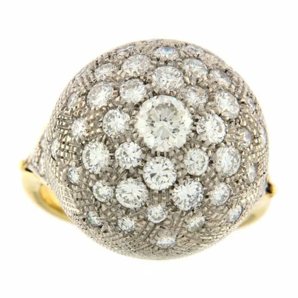Bague dôme or jaune et blanc diamants