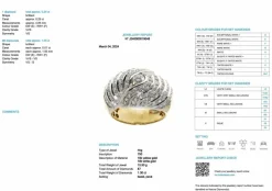 Bague dôme or jaune et blanc 87 diamants certificat HRD