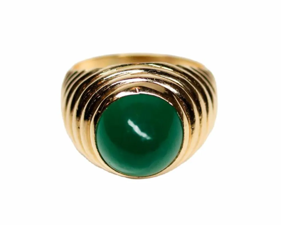 Bague Dôme Or Jaune et Calcédoine Cabochon