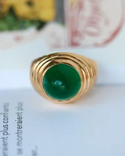 Bague Dôme Or Jaune et Calcédoine Cabochon