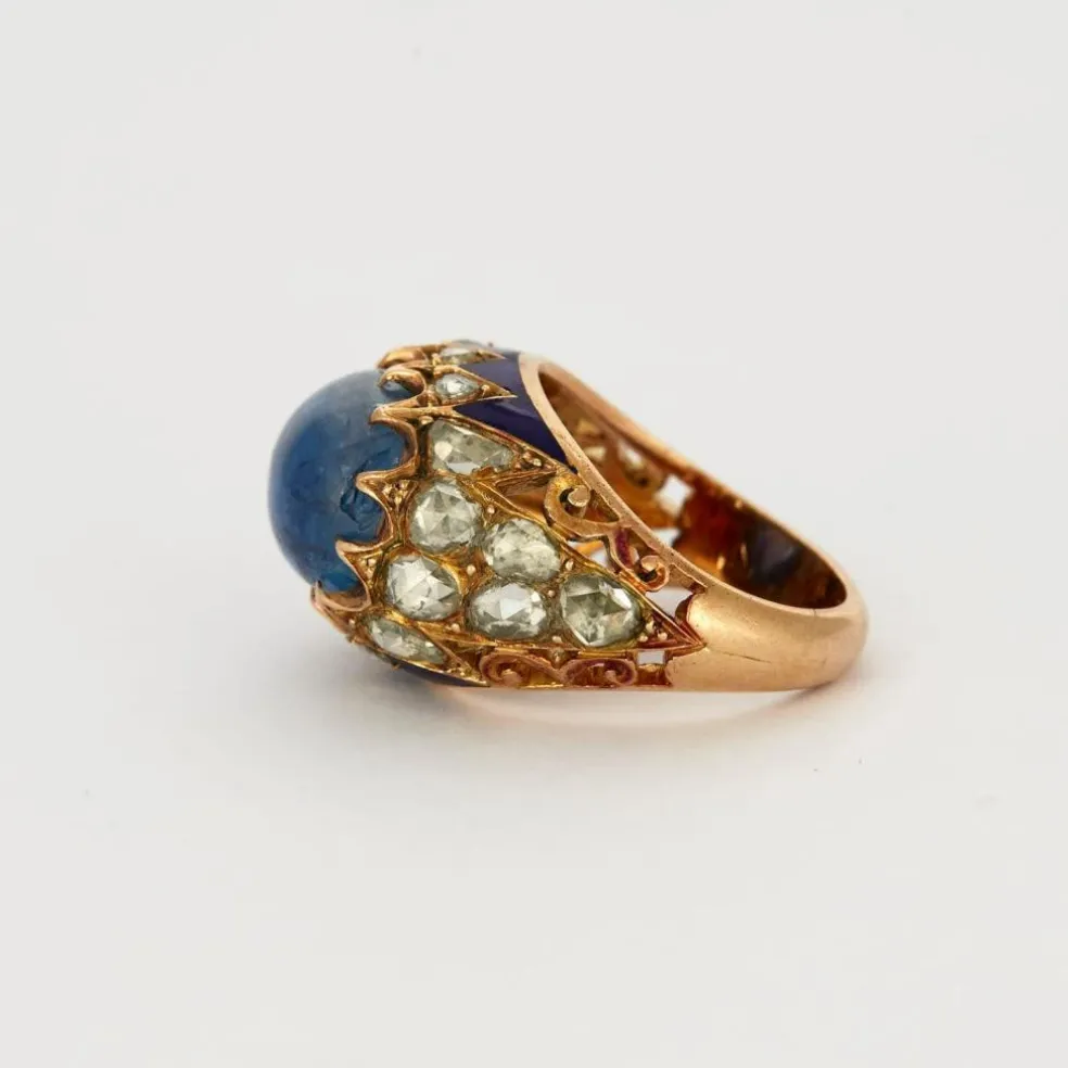 Bague Dôme or jaune saphir et diamants