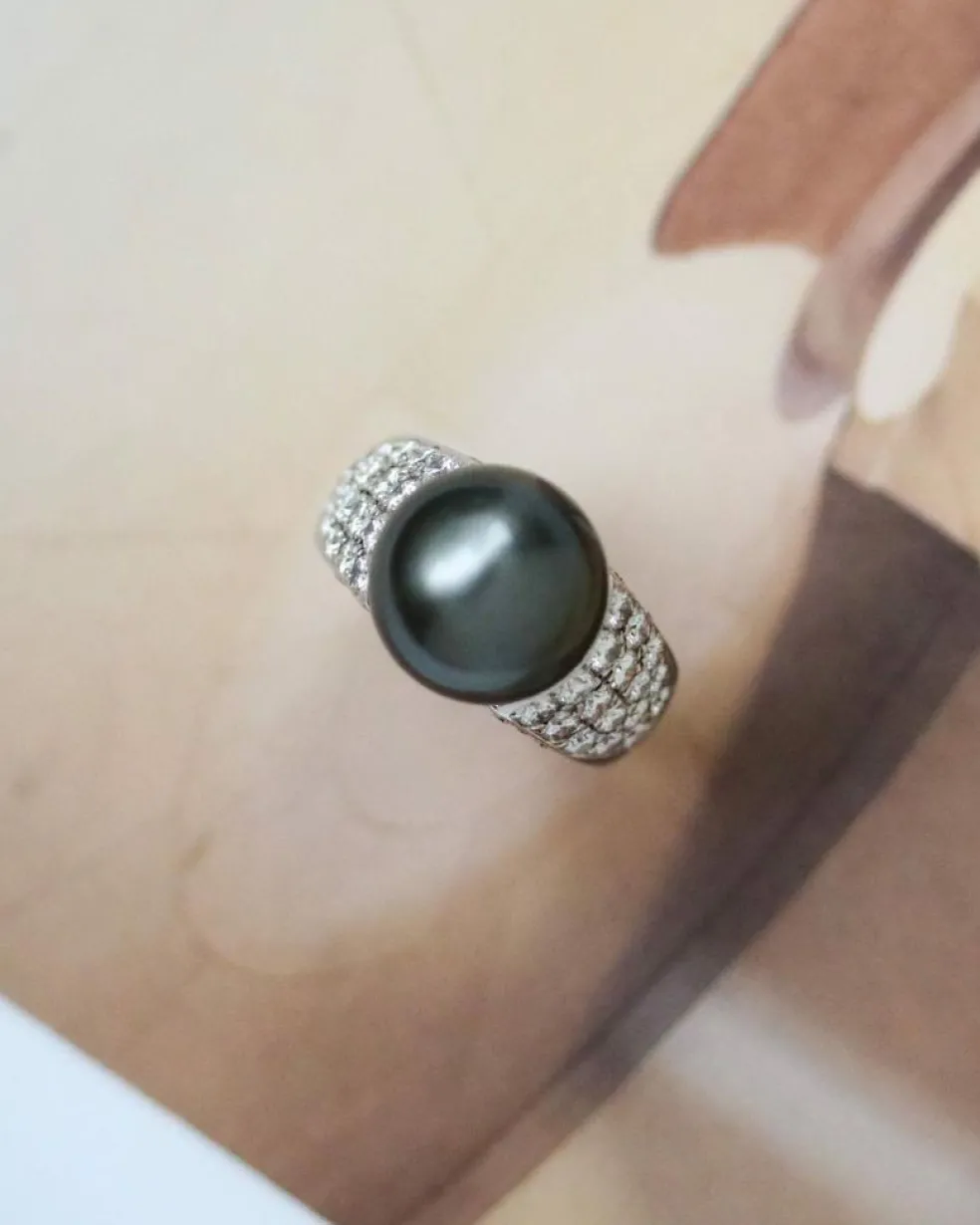 Bague Dôme Perle de Tahiti et Diamants