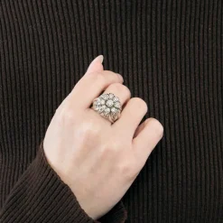 Bague Dôme Rétro Or Blanc et Diamants