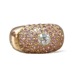 Bague dôme saphirs roses diamant