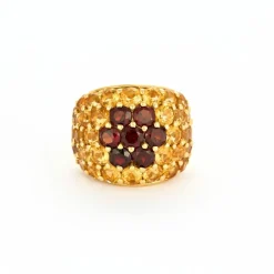 Bague dôme sertie de grenats et de citrines
