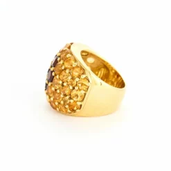 Bague dôme sertie de grenats et de citrines