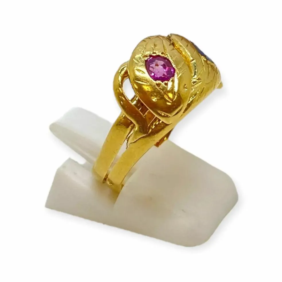 Bague double anneau or jaune empierrée