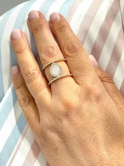 Bague double anneaux diamants pierre de lune or rose