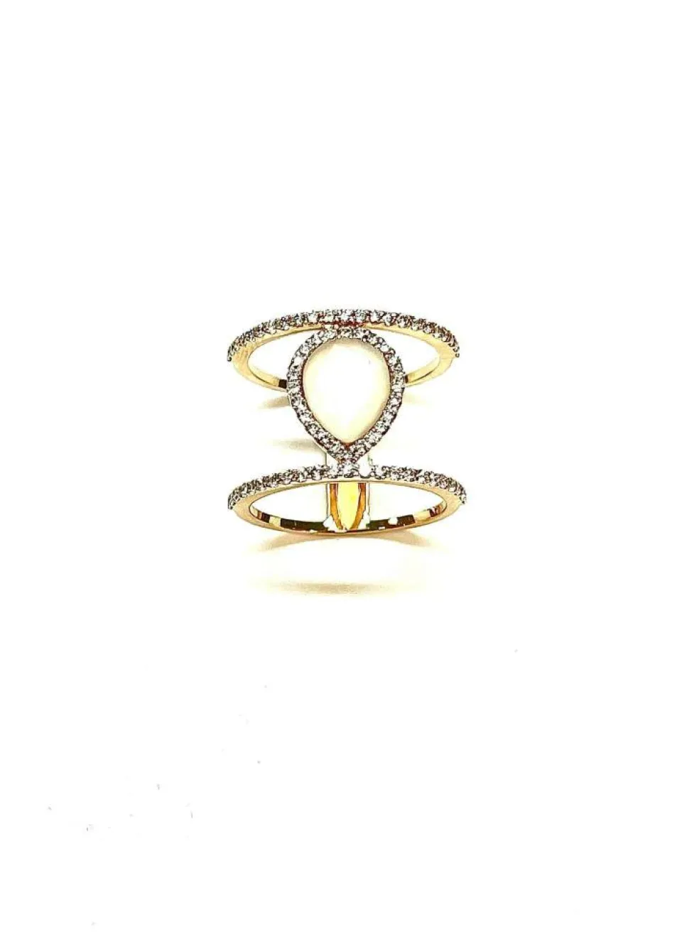 Bague double anneaux diamants pierre de lune or rose